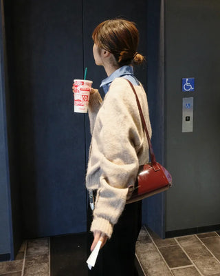 V-neck loose-fitting knit cardigan