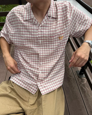 Checked embroidered short-sleeved shirt