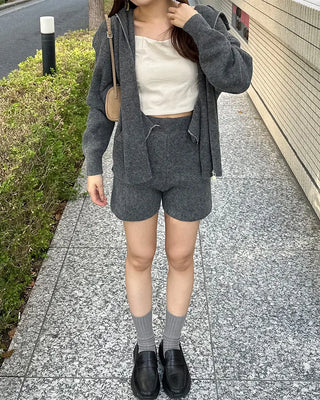 Double-zip hoodie and shorts set