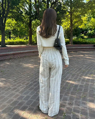 Striped Loose Fit Elastic Waist Pants