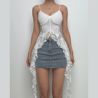 Lace v neck patchwork ruffle solid cami top