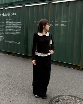 Polka Dot Frill Collar Top