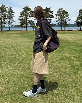 (Unisex) Cotton Wide Half Pants with Drawstring Waist