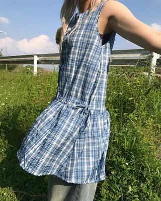 Checkered frill ribbon dress