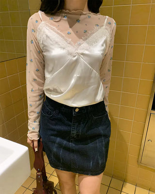 Sheer Flower Long T-Shirt