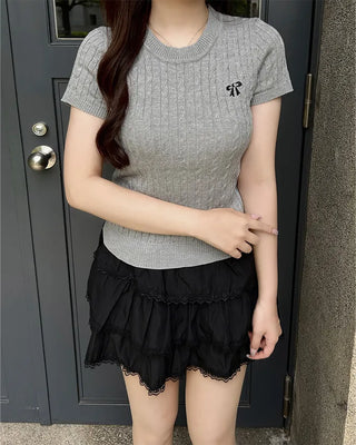 Ribbon Stitch Half-Sleeve Knit