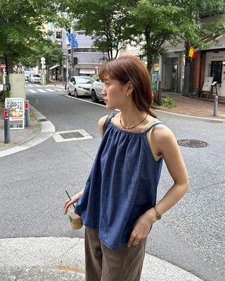 Denim ribbon camisole