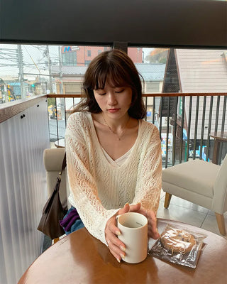 V-neck perforated knit