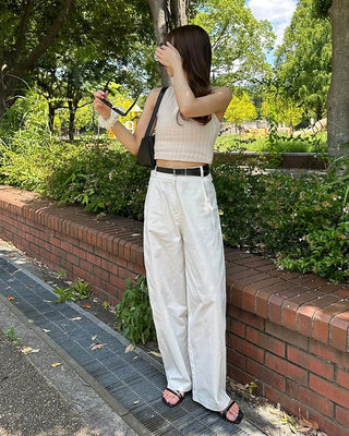 Wide-leg cotton pants