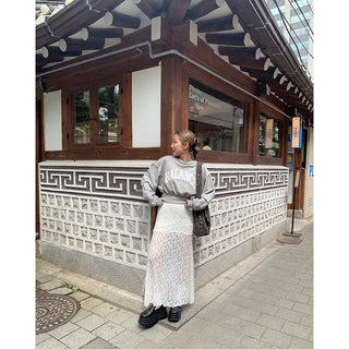 Lace flared long skirt
