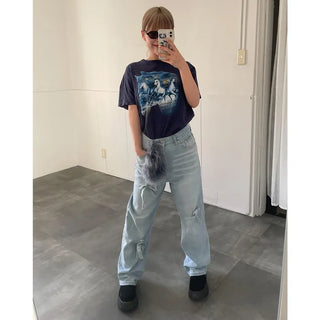 Ribbon denim pants