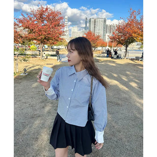 Striped two-tone cropped shirt