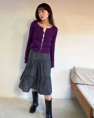 Checked tiered flared skirt