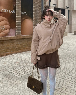 High-neck short trench coat