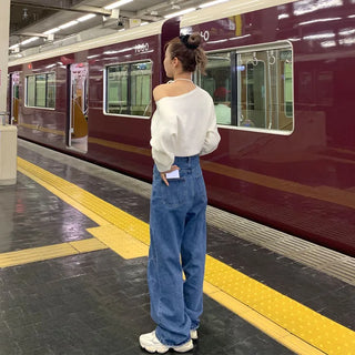 Ribbon Pattern Denim Pants