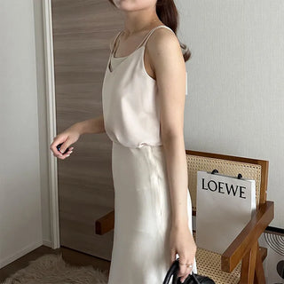 V-neck satin sleeveless top