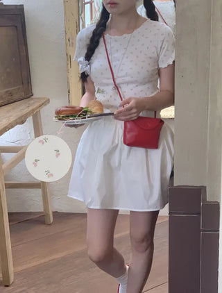 Flower frill short-sleeved T-shirt (2c)