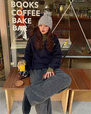 Half-neck striped long-sleeve T-shirt