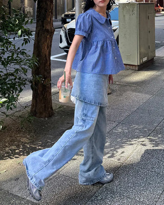 Washed wrap wide denim