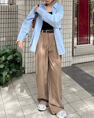 Double-pleated wide-fit slacks