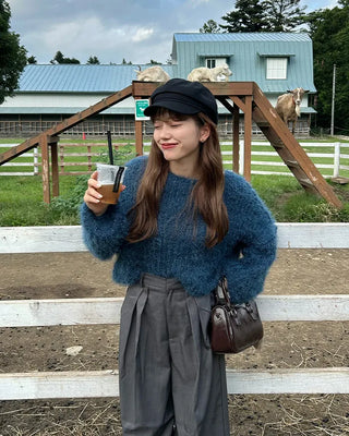 Long-sleeved shaggy knit