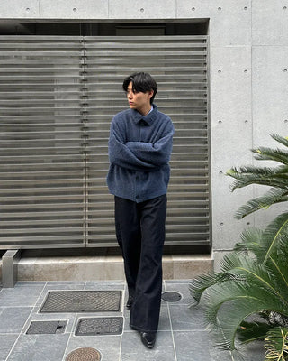 Polo collar multi-knit cardigan