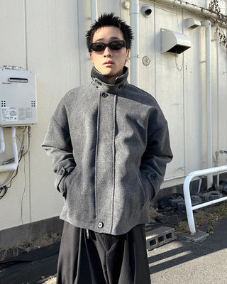 High-neck button-up half coat