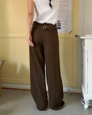 Back buckle cotton pants