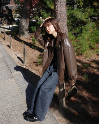 Loose-fit leather jacket