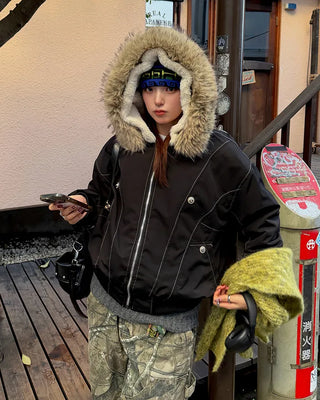 Raccoon fur hooded jacket