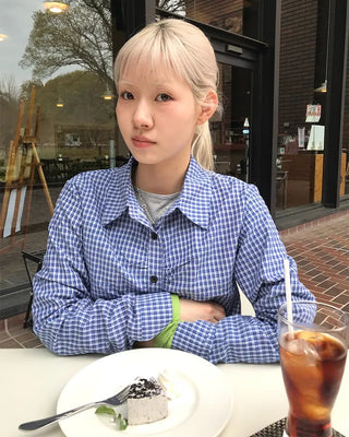 Checked gathered crop shirt