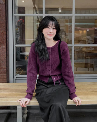 (4 colors) Ribbon Strap Fur Cardigan