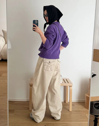 Back pocket curved cotton pants