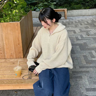 Half-zip knit top
