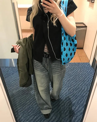 Wide denim pants