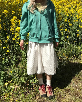 Vintage polka dot shirred midi skirt