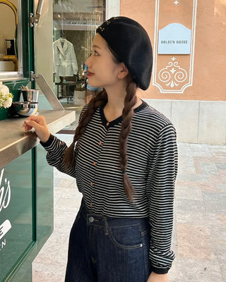 Striped round neck cardigan