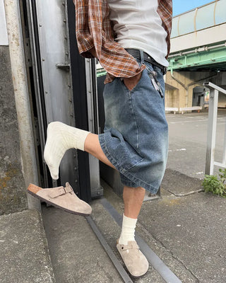Washed Bermuda denim pants