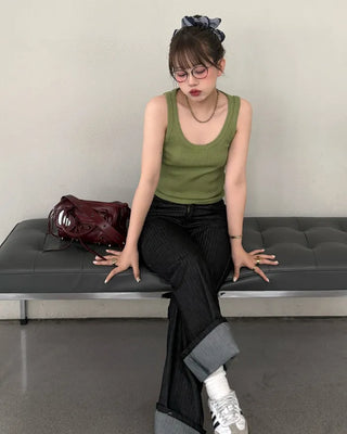 U-neck slim-fit ribbed tank top