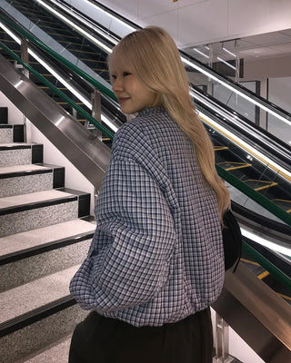 Gingham check half-zip pullover