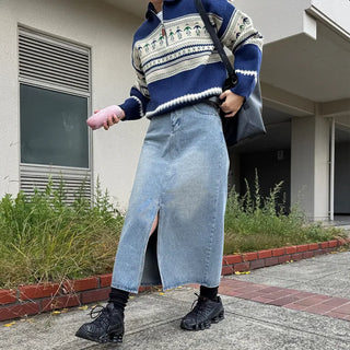 Patterned Half-Zip Knit Sweater