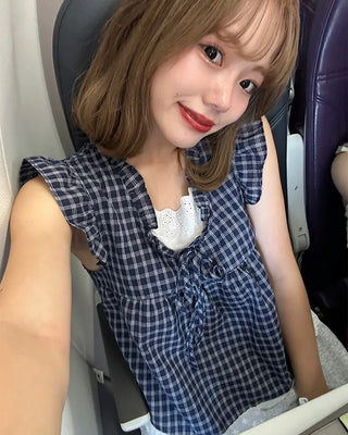 Lace layered check sleeveless top