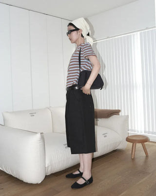 Cropped striped short-sleeved T-shirt
