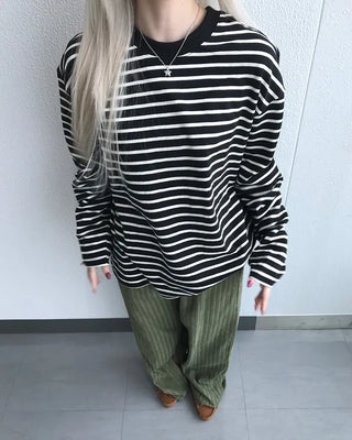 Round neck striped long-sleeve T-shirt