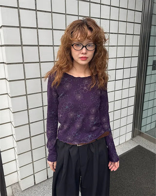 Floral print sheer long t-shirt