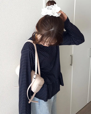 Waist frill striped T-shirt