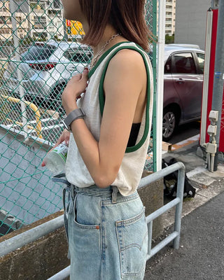 Color-block linen sleeveless top