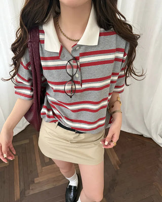Striped Henley Neck Polo T-Shirt