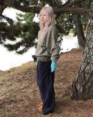Corduroy wide-leg pants with elastic waistband