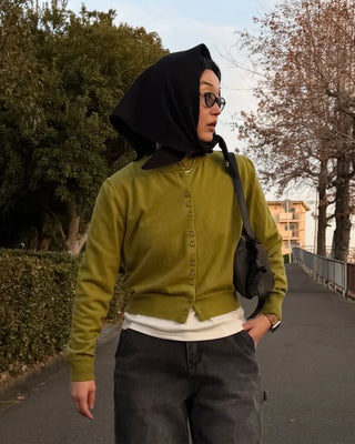 Anti-pilling color crew neck cardigan